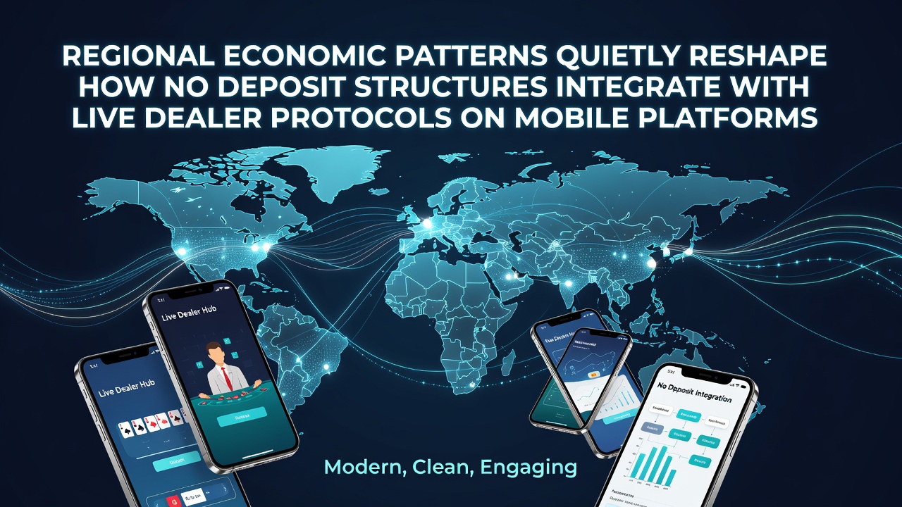 Regional economic indicators displayed alongside mobile gaming interfaces showing live dealer sessions